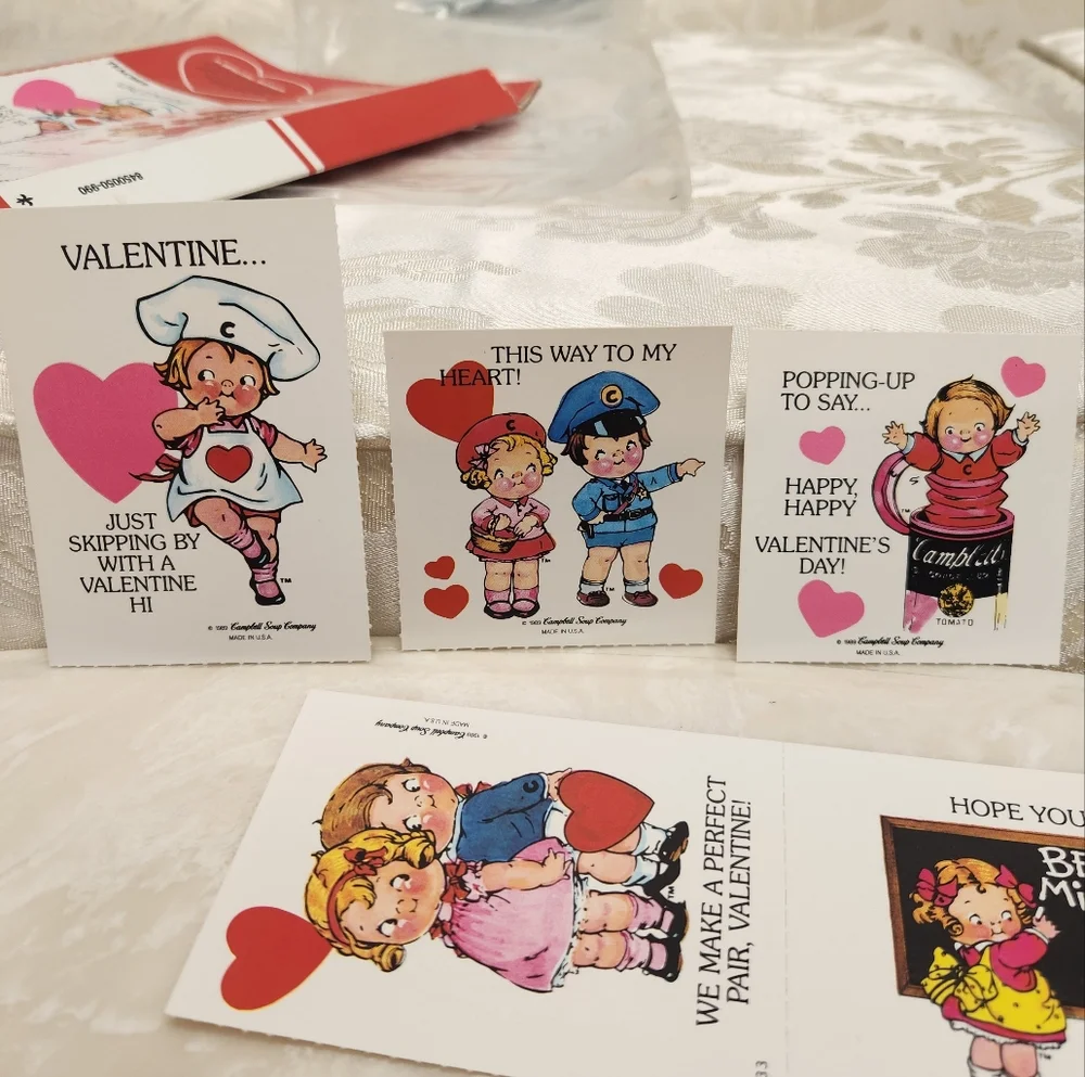 Vintage 1989 Campbells Kids Valentines Lot Of 18 Valentines + 2 Extras On Box